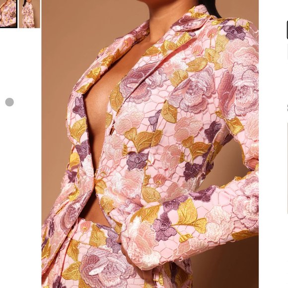 SMALL Pink/Floral FLARED High-rise Pant suit with Embroidered X-small Blazer - Picture 3 of 9